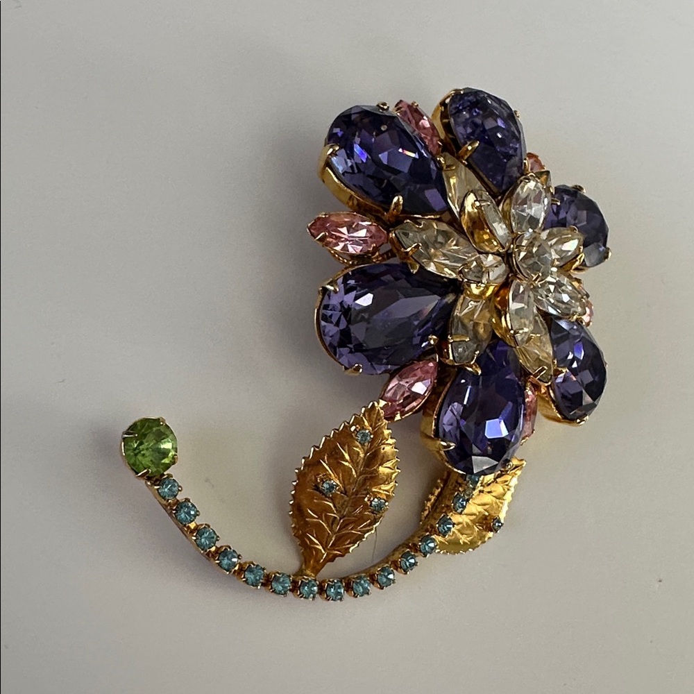 Erickson Beamon VINTAGE Rhinestone Flower Brooch - Picture 5 of 8